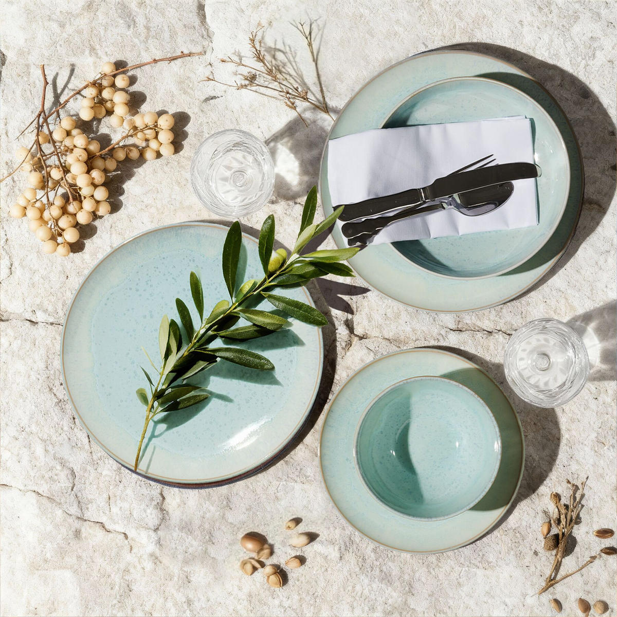 TAFELSERVICE Mare, ineinander stapelbar, Mint - Mintgrün, Keramik (26.5/2.5/26.5cm) - tectake