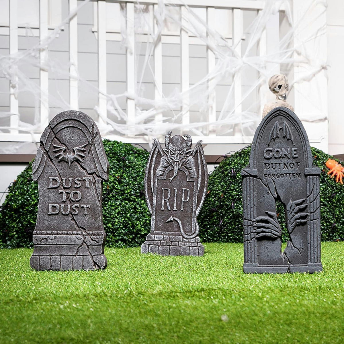 HALLOWEEN Grabsteine 5-teiliges Set 43 cm Schaumstoff mit Metallspießen - Grau, Kunststoff (22/15.8/44.4cm)