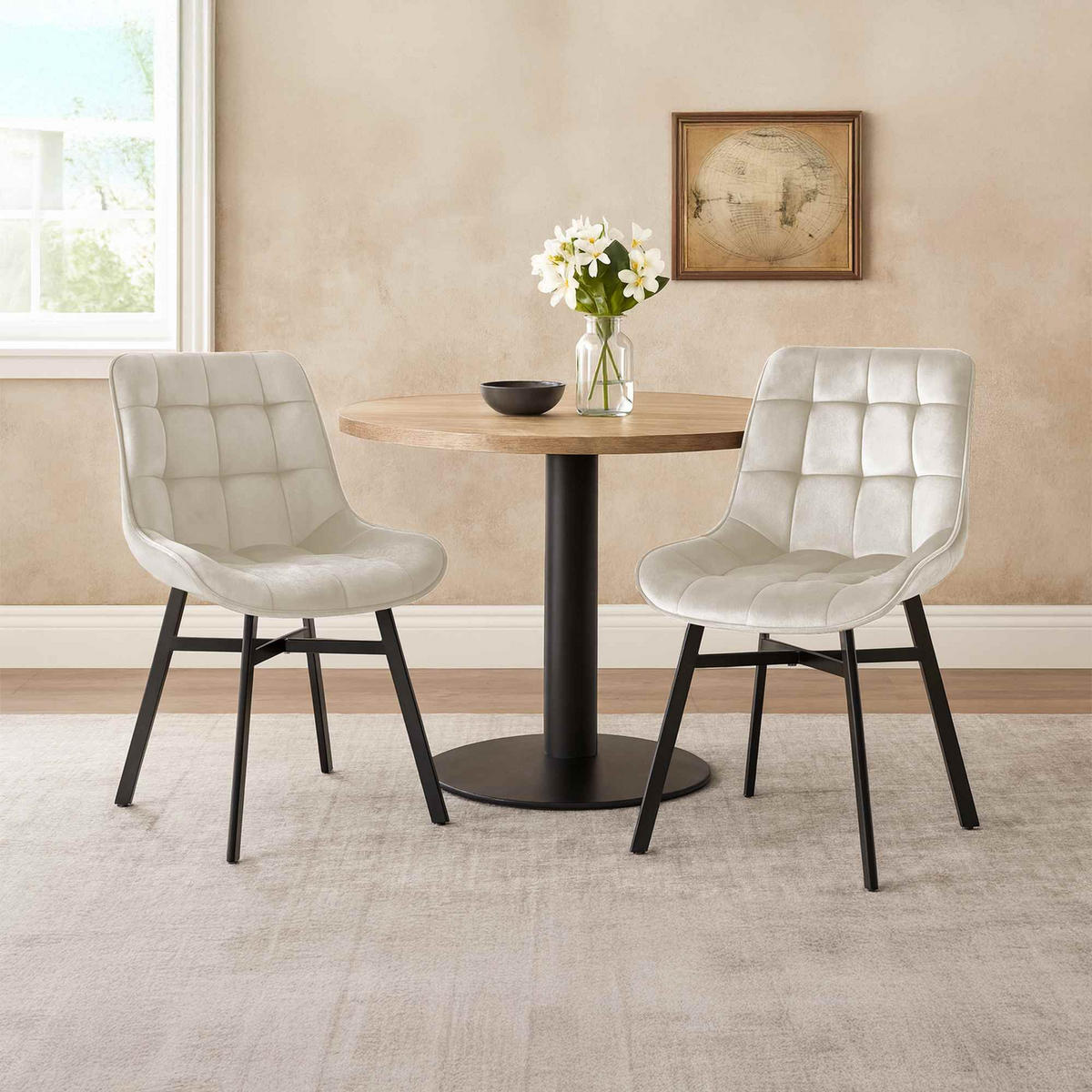 ESSZIMMERSTUHL Samt Creme - Creme/Schwarz, Textil/Metall (54/83/61cm) - CLP