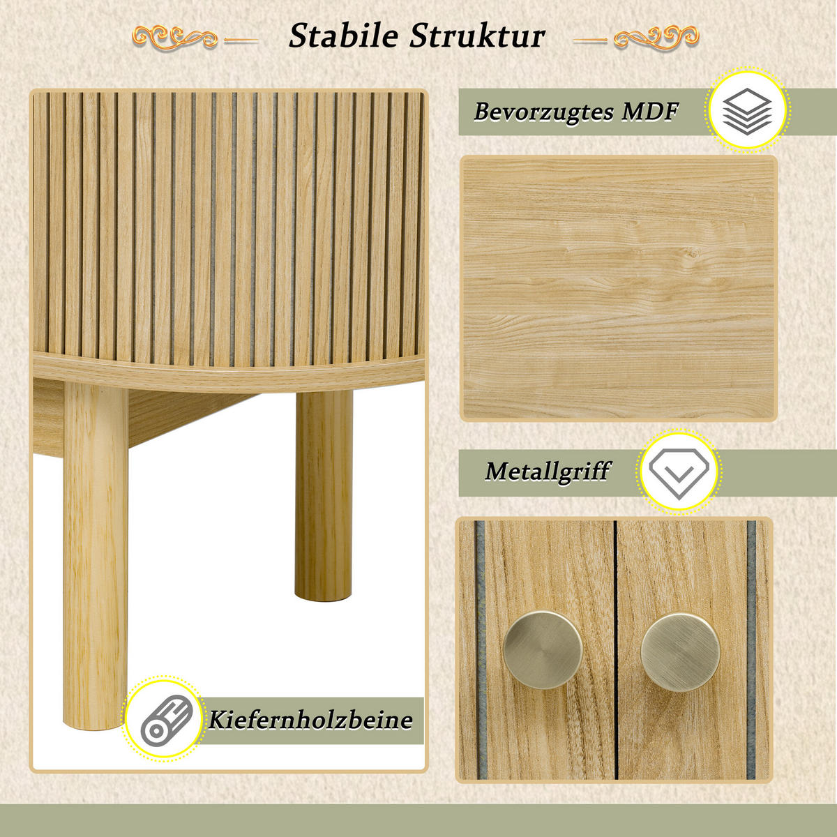 SIDEBOARD Holzoptik 138/43/75 cm - Hellbraun, Holzwerkstoff (43/75/138cm) - Urban Meuble