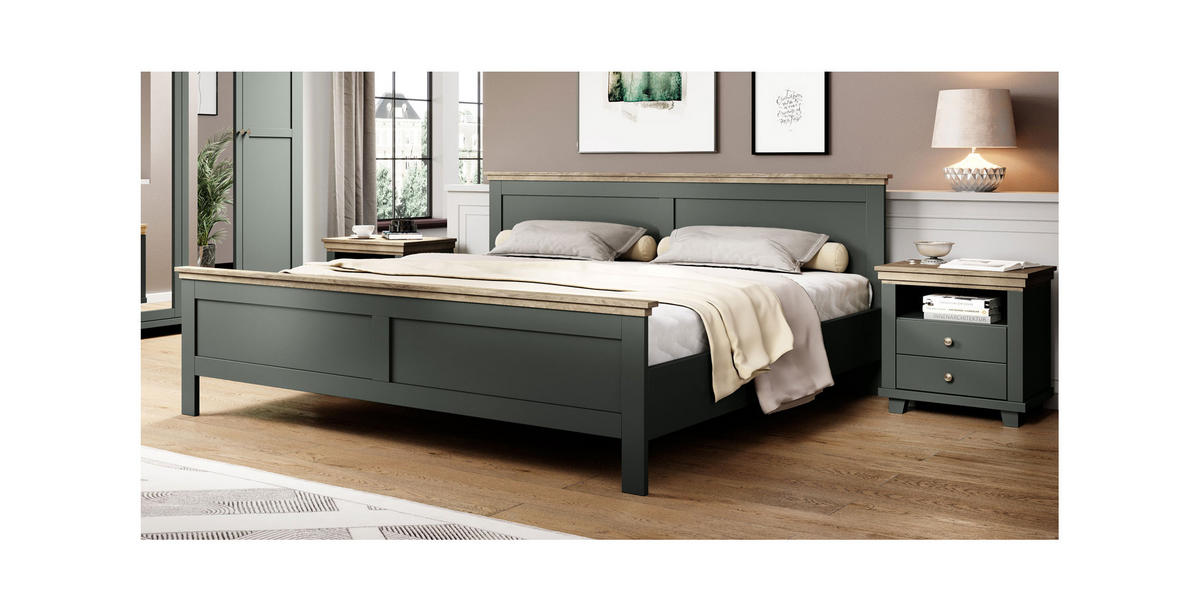 SCHLAFZIMMER-SET Evora grün / eiche lefkas 3-teilig - Braun/Grün, Holz/Holzwerkstoff (160/200cm) - Feldmann-Wohnen
