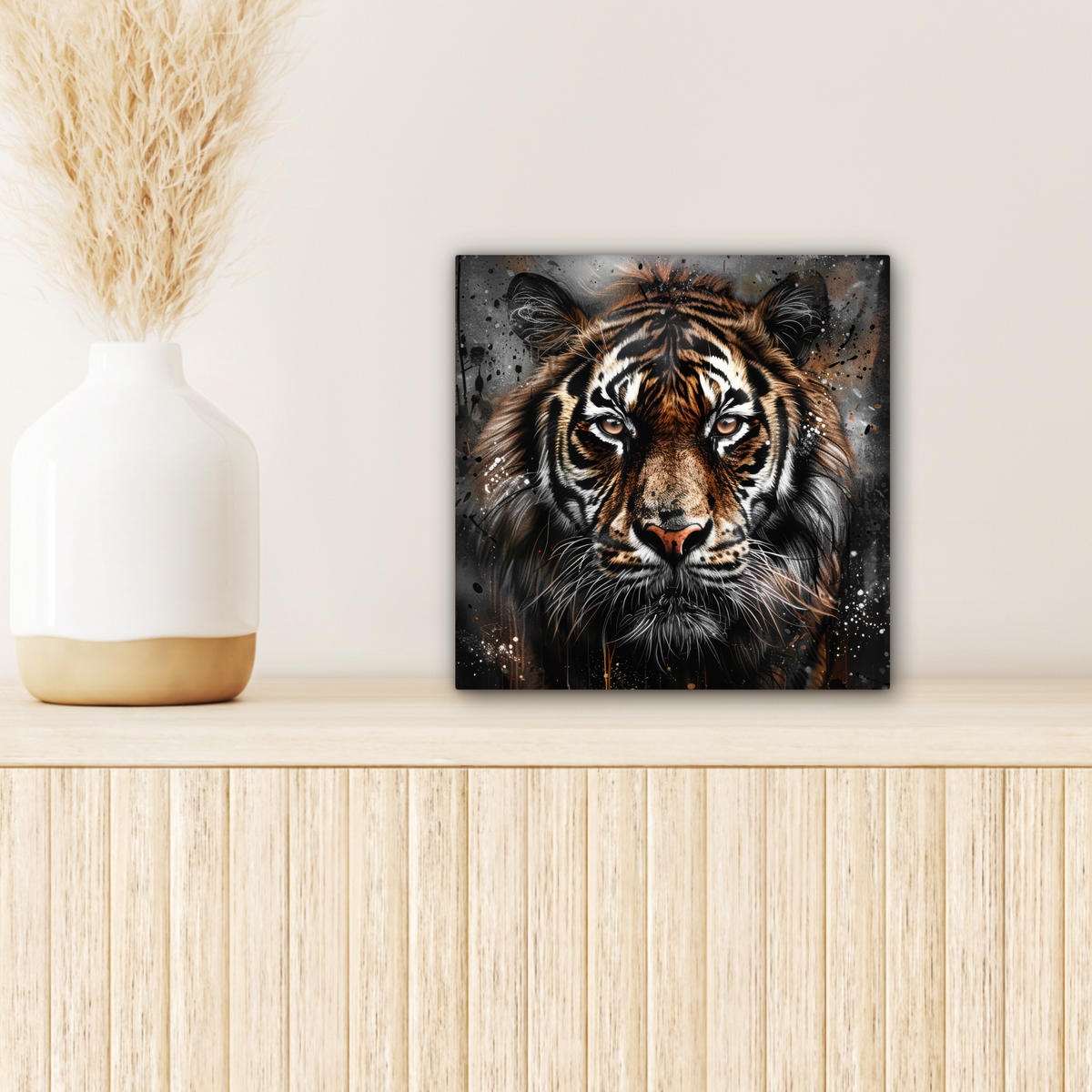 LEINWANDBILD Tiger - Tiere - Porträt - Luxus - Schwarz 20x20 cm - Anthrazit, Textil (20/20cm) - MuchoWow