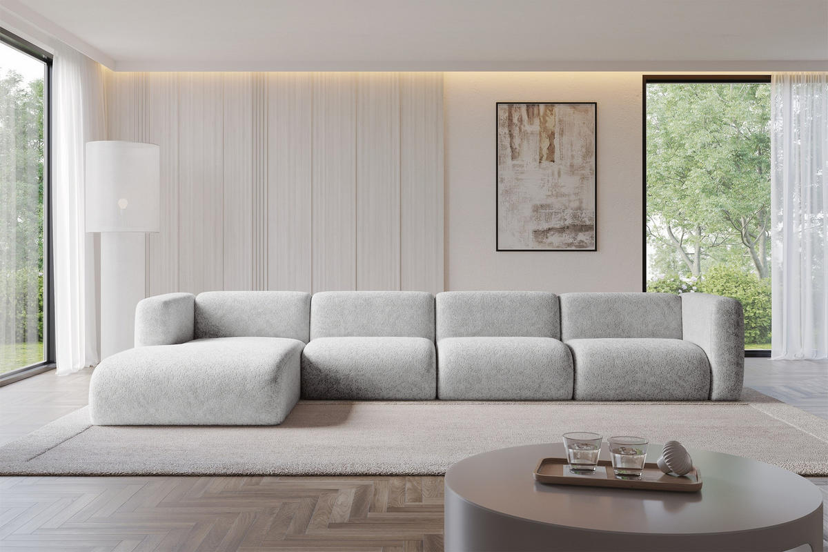 ECKSOFA Ottomane Links MIRA-L3 409x179x70 Grau Velours - Schwarz/Grau, Holzwerkstoff/Kunststoff (409/179cm) - ALTDECOR