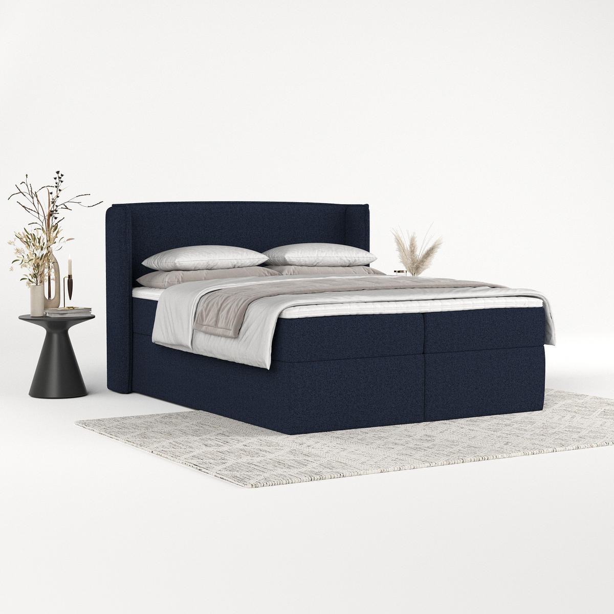 BOXBETT Viva 140/200 cm Marineblau im Riva Stoff - Schwarz/Dunkelblau, Holz/Holzwerkstoff (140/200cm) - AltaBeds