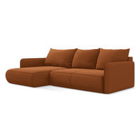 ECKSOFA mit Schlaffunktion Samt Stoff Orange - Terra cotta/Schwarz, Kunststoff/Textil (148/240cm) - Makamii