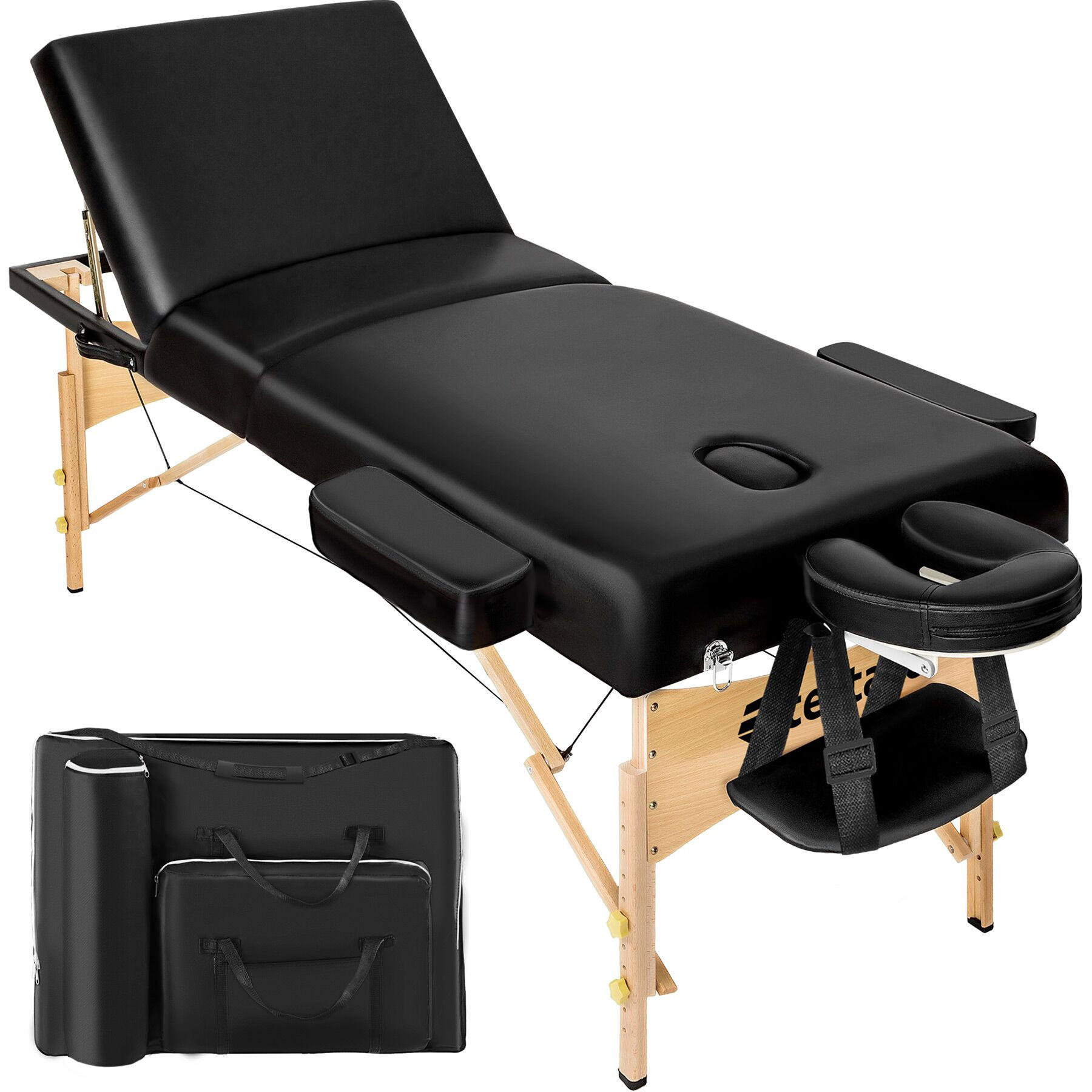 MASSAGELIEGE 3 Zonen Somwang,218 x 102 x 90 cm,schwarz - Schwarz, Holz (102/90/218cm) - tectake