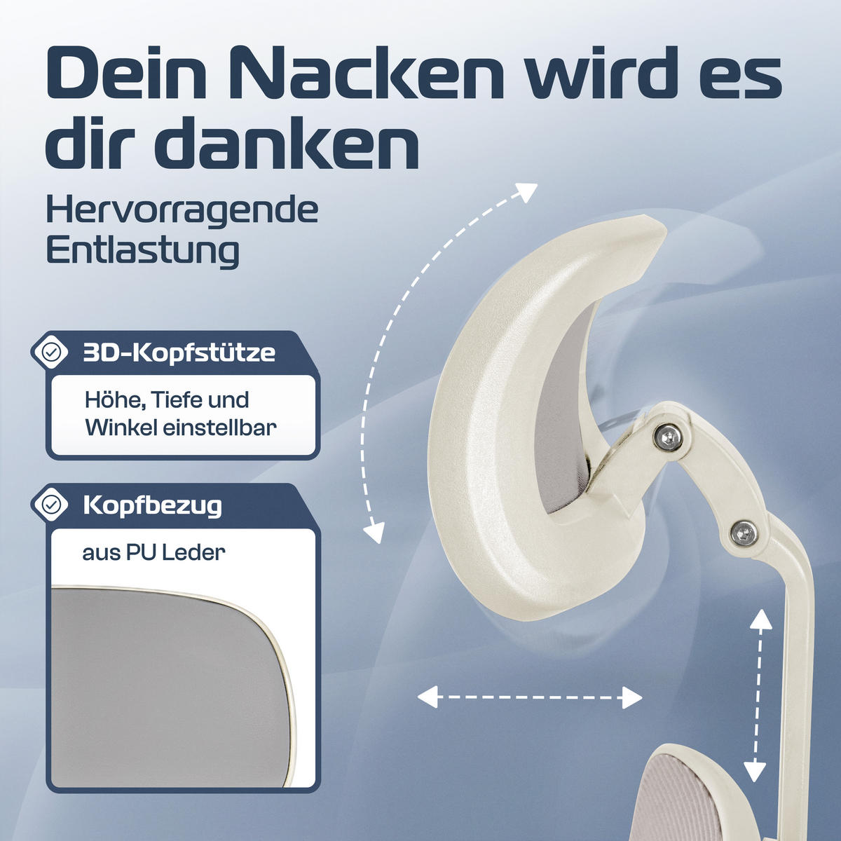 BÜROSTUHL SmartSeat Creme-Weiß - Beige/Silberfarben, Kunststoff/Textil (70/142/70cm) - Clouvou