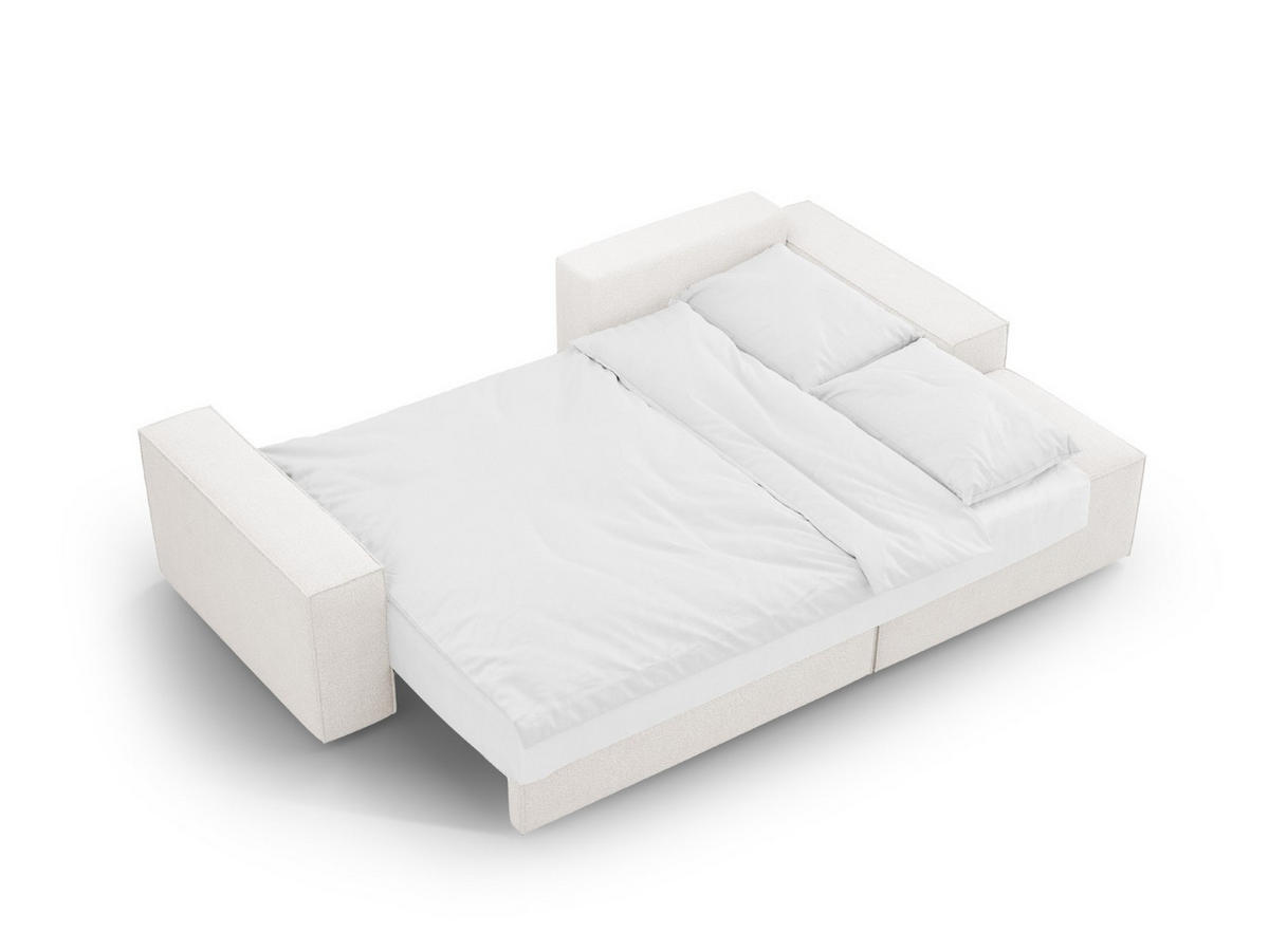 ECKSOFA ausklappbar rechts mit Container Jodie aus Boucle weiß 3 Sitzplätze - Weiß, Textil (151/246cm) - Micadoni