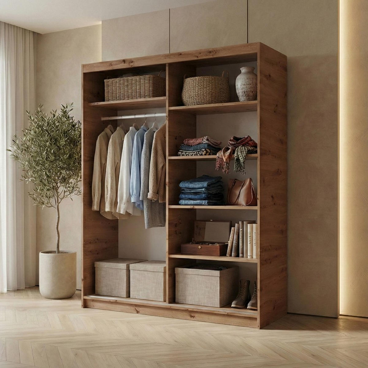 SCHWEBETÜRENSCHRANK Hela 160/205/60 2-türig eiche Artisan/schwarz mit Spiegel - Schwarz/Eiche Artisan, Holzwerkstoff (160/205/60cm) - Beautysofa