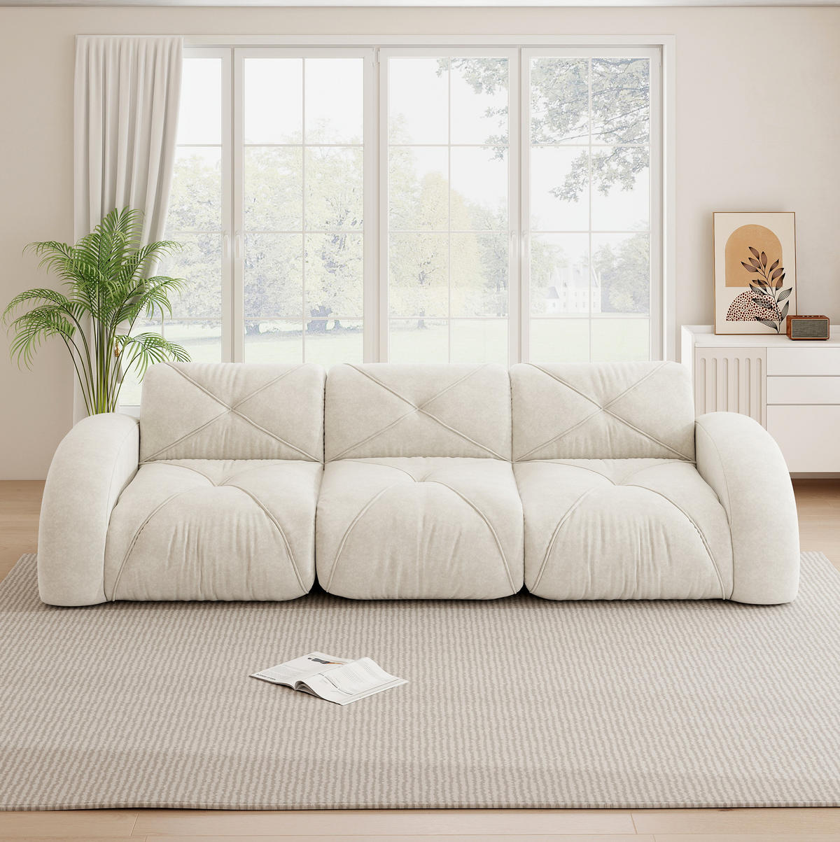 SOFA rahmenlos 3-Sitzer Chenille Weiß - Weiß, Kunststoff (95/76/281cm) - Meubliv