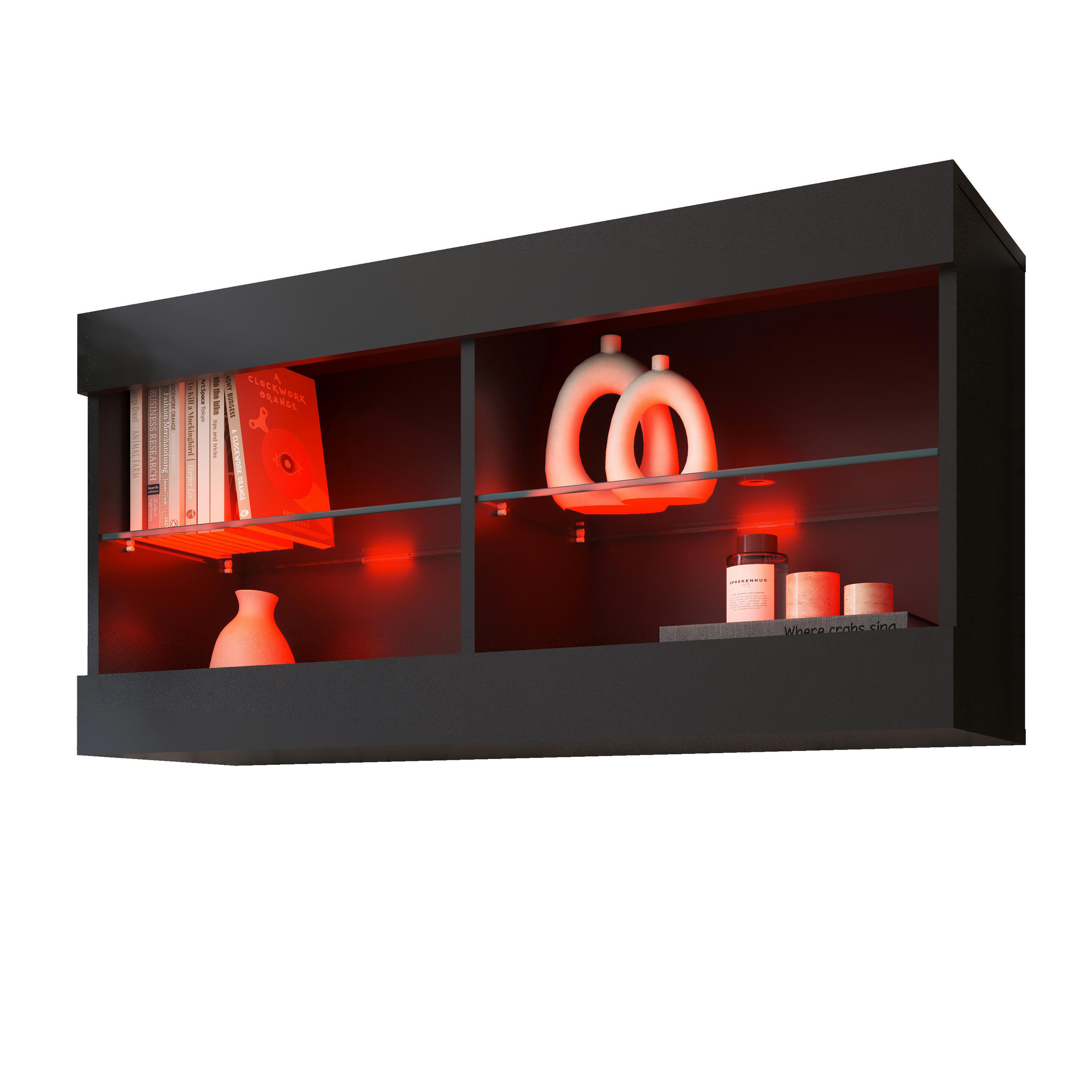 HÄNGEVITRINE TIVOLI HORIZONTAL 100, Schwarz, LED Mehrfarbige - Schwarz, Glas/Holzwerkstoff (100/50/29.5cm) - Komodee