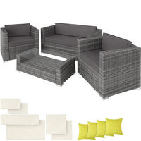 RATTANLOUNGE München,mit Sicherheitsglasplatte,grau - Grau, Kunststoff - tectake