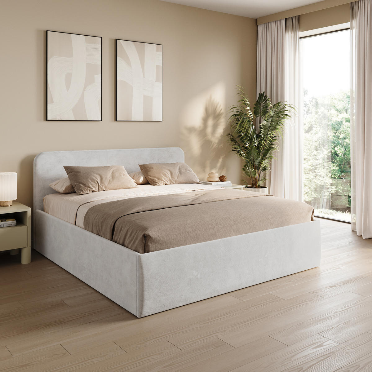 POLSTERBETT 200x200 cm Microvelours in Weiß - Weiß, Textil (200/200cm) - Home Collective