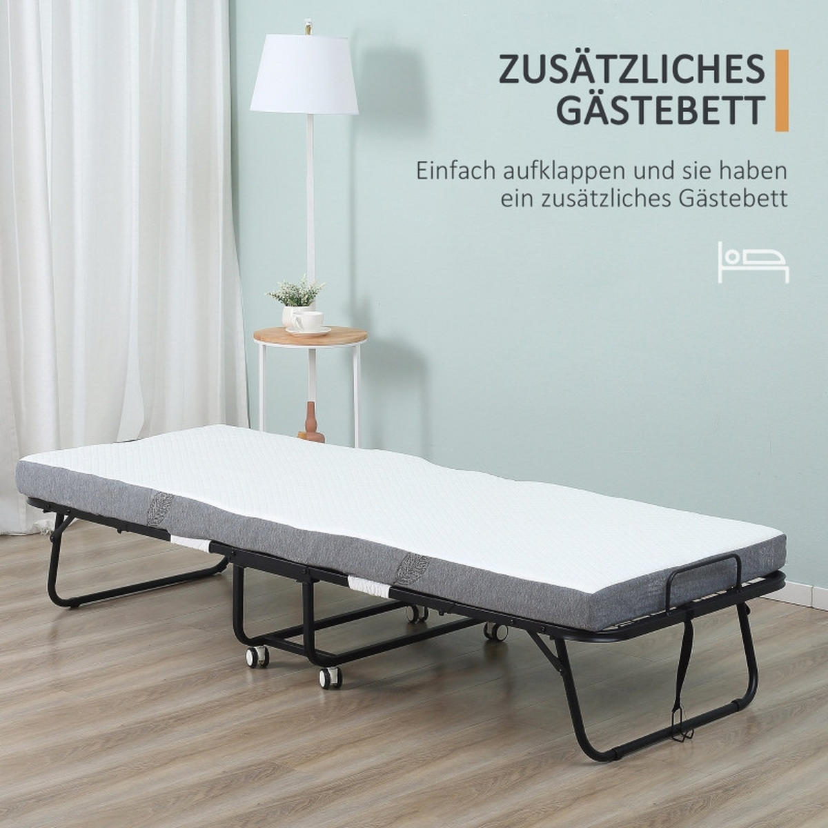 GÄSTEBETT klappbar 90x200 cm Weiß mit Rollen - Weiß, Metall (90/200cm) - Beauniv