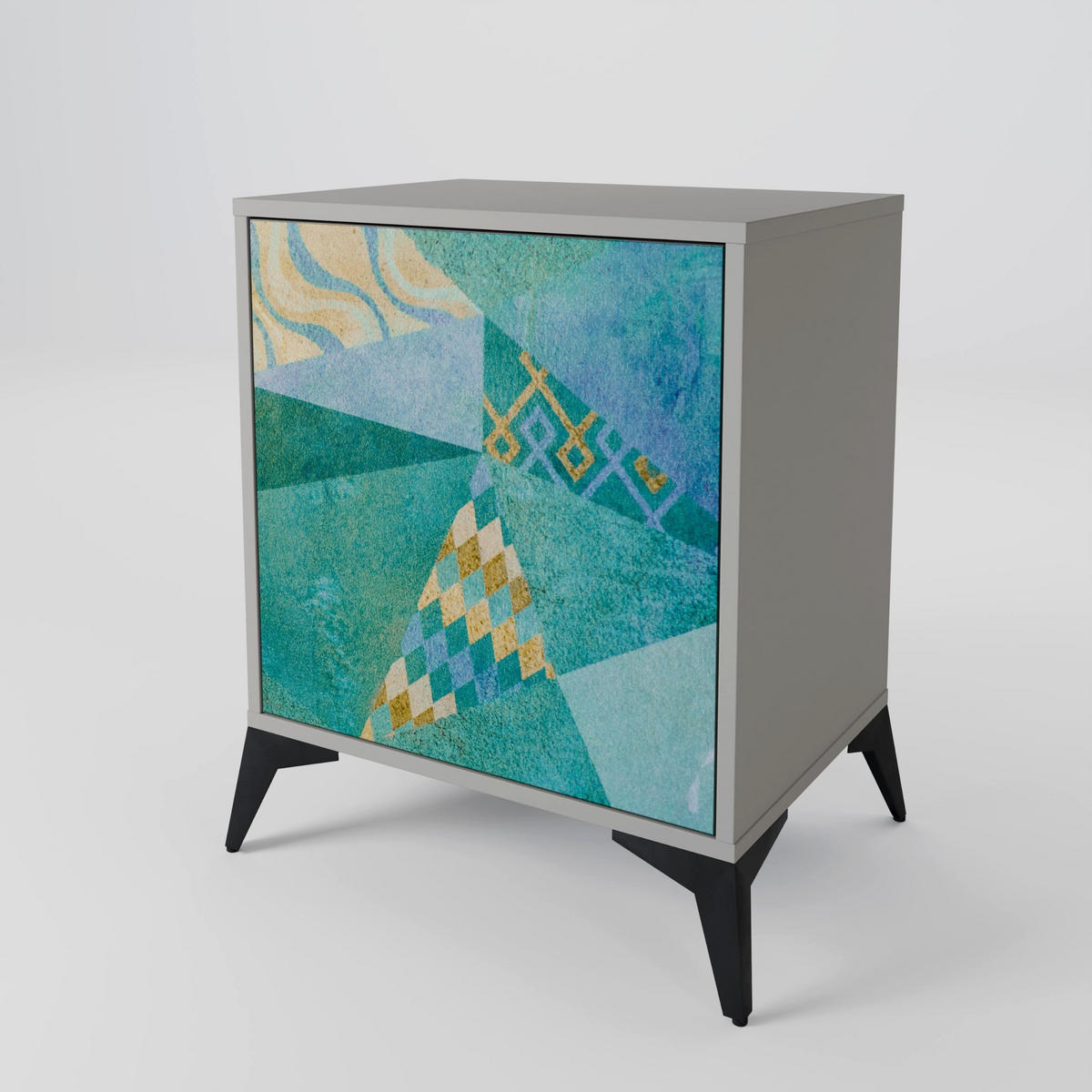 SIDEBOARD SPECTRUM SPLENDOR, Grau, 57,5x42x77,5 cm, Schräge Buchenholzfüße - Buchefarben/Multicolor, Holzwerkstoff/Buchenholz (57.5/77.5/42cm) - SpaceRebels