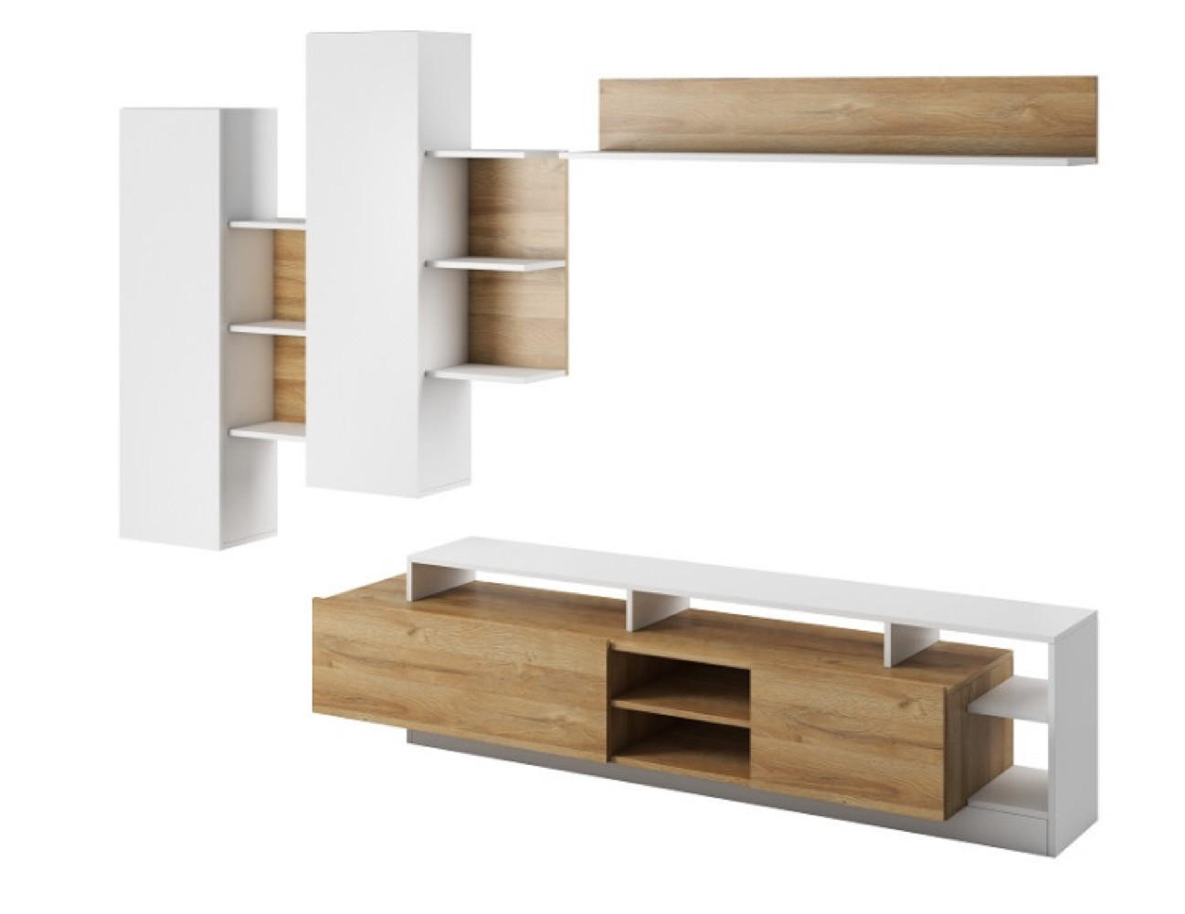 WOHNWAND Weiß Grandson Eiche MALVA Mit Regalen 260x44x171.5 cm - Eichefarben/Weiß, Holzwerkstoff (260/171.5/44cm) - Sepro Meble