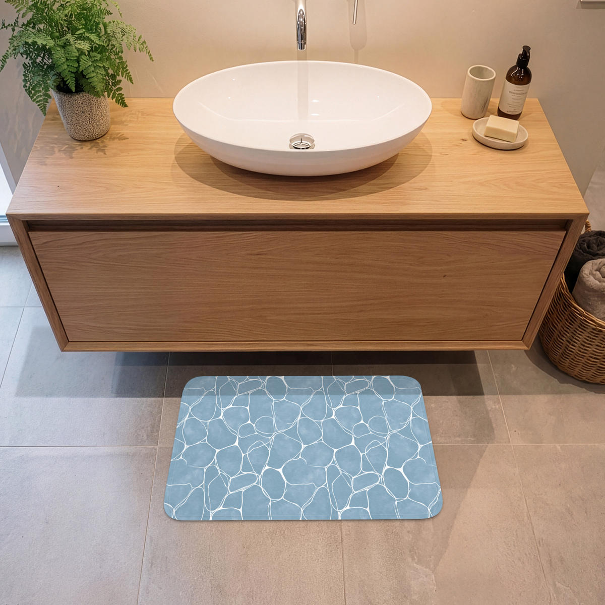 BADEMATTE Organisch - Muster - Blau 60x40 cm - Hellblau, Kunststoff/Textil (60/40cm)