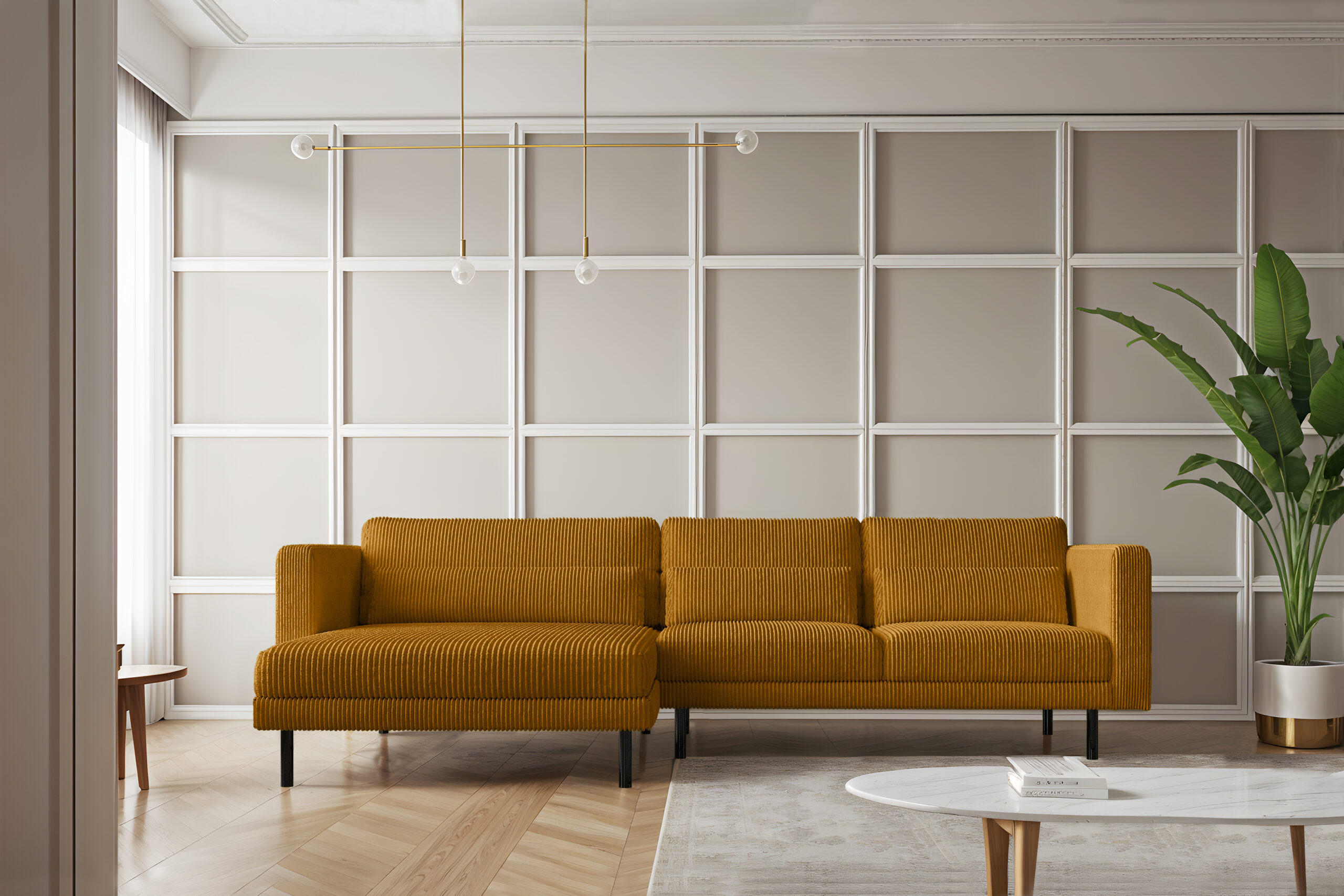 ECKSOFA L-form Dani Stoff Poso Senffarbe Links - Gelb, Holz (281/174cm) - Kaiser Möbel