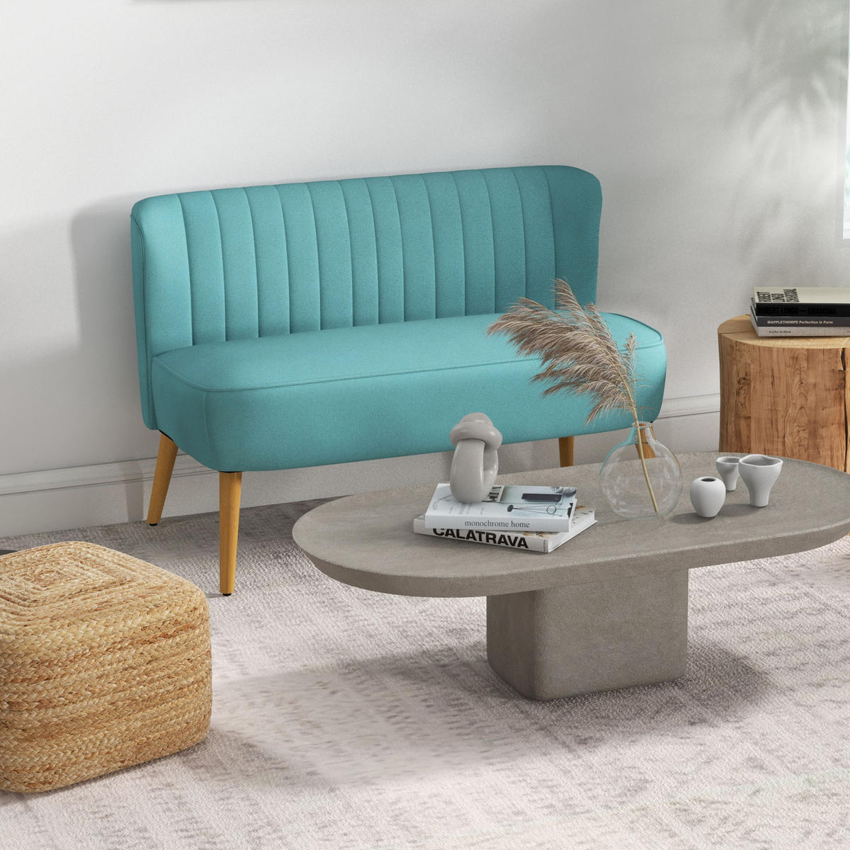 2-SITZER Sofa Zweisitzer, Loveseat mit Leinenoptik, Doppelsofa mit Holzbeine - Hellgrün/Naturfarben, Holz/Textil (56.5/77/117cm) - HOMCOM
