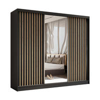 SCHWEBETÜRENSCHRANK LAMELLO 240/216/61 cm 3-türig mit Spiegel Schwarz - Schwarz, Holzwerkstoff (240/216/61cm) - MASSENO