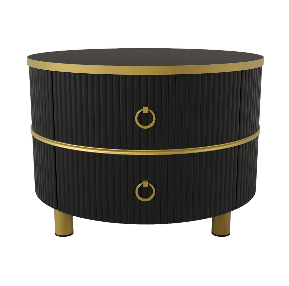 KOMMODE, 2‑teiliger runder Couchtisch aus MDF mit Marmormuster und Hochglanz, 70/70/46 + 50/50/40 cm, Gold und Schwarz - Schwarz, Holzwerkstoff (70/70/46cm) - Redom