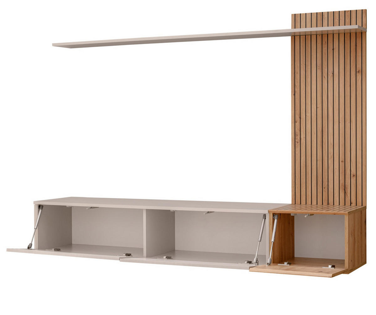 WOHNWAND Sand matt, Eiche Artisan 180 cm, Schrankwand hängend - Sandfarben/Eiche Artisan, Holzwerkstoff (180/130/40cm) - Inn.Furn