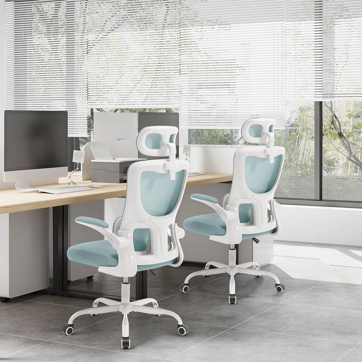 BÜROSTUHL ergonomisch, Netzstoff, Blau - Blau/Schwarz, Kunststoff/Textil (62/116/69.5cm) - Woltu