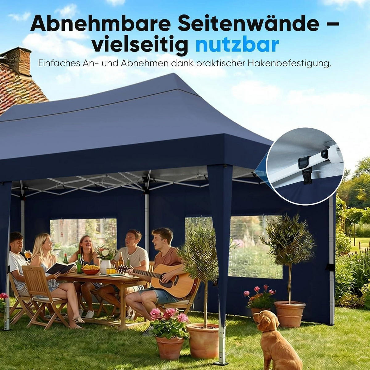 FALTPAVILLON 3x6m wasserdicht mit Seitenwänden Blau - Blau, Textil (585/310/293cm)