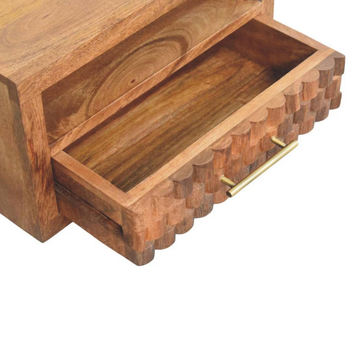 NACHTKASTEN Arno Wandmontiert in Goldenem Teak, 1 Schublade und Offenes Regal, Hellbraun - Hellbraun/Messingfarben, Holz/Metall (45/25/32cm) - Artisan Furniture