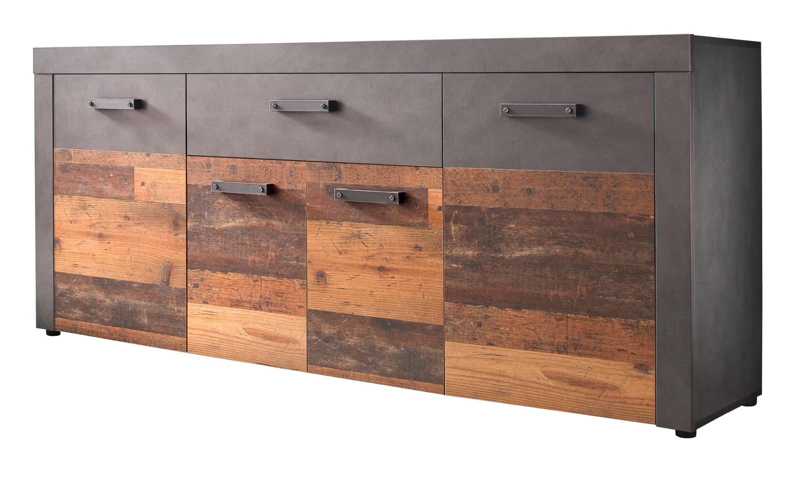 SIDEBOARD Used Wood Altholz Design mit Grau 178 cm, Kommode 4-türig - Silberfarben/Schwarz, Holzwerkstoff/Kunststoff (40/77/178cm) - Top.Furn