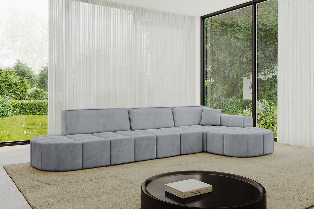 ECKSOFA Ottomane Rechts LIVO-L2 - 337x173x79,5 cm Hellgrau - Grau, Holzwerkstoff/Textil (337/173cm) - ALTDECOR