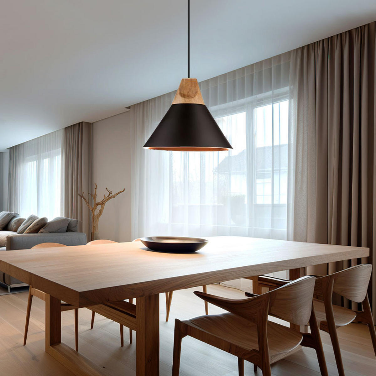 LED HÄNGELEUCHTE Aluminium Schwarz Holz - Schwarz, Holz (25/20/17cm)