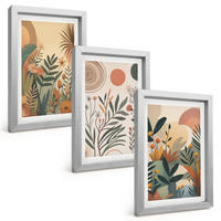 BILDER SET 3er Set - 20x30 cm Silberner Rahmen - Pflanzenmotive in gedeckten Farben - Silberfarben, Kunststoff (20/30cm) - TULUP