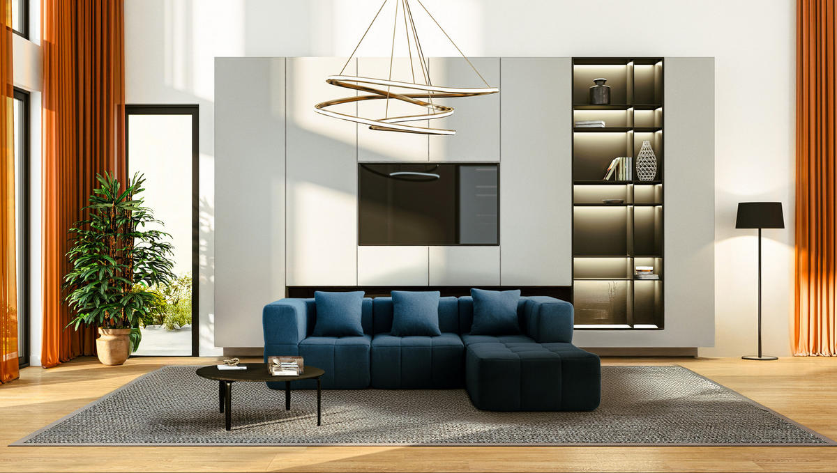 ECKSOFA Bouclé-Stoff Tiefblau - Blau, Textil (260/190cm) - MILYsofa