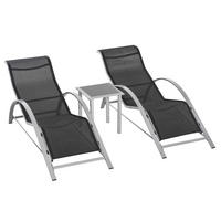 GARTENLIEGEN-SET 169/59/66 cm schwarz aus Metall 3-teilig mit Tisch - Schwarz, Metall - OKWISH