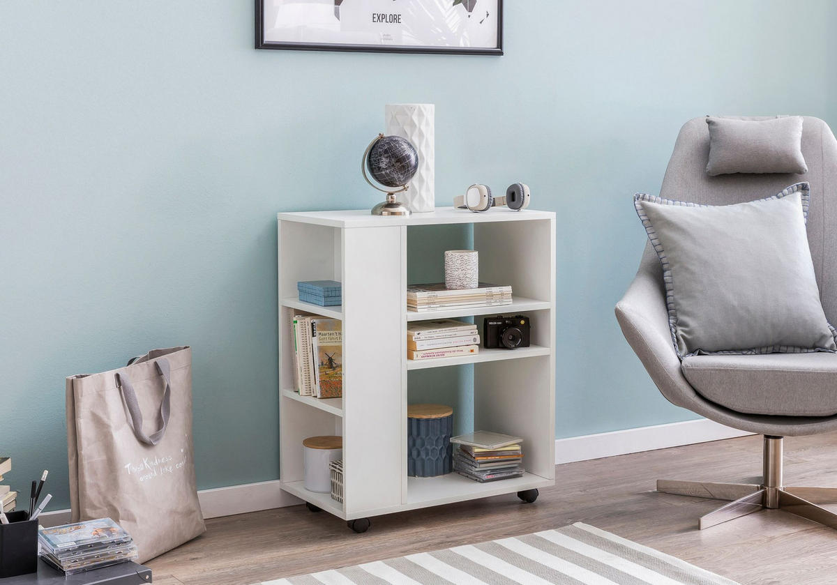REGAL Multifunktional Mit Rollen Modern BRENTA, Weiß 60x35x75 cm - Weiß, Holz/Kunststoff (60/75/35cm) - KADIMA DESIGN