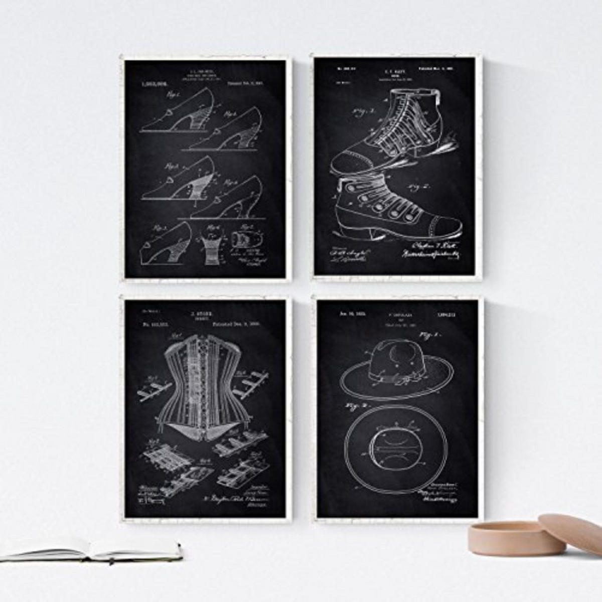 POSTER Set mit 4 SCHWARZ Mode Patenten A4 Rahmenlos - Klar, Papier (29.7/3cm) - Nacnic