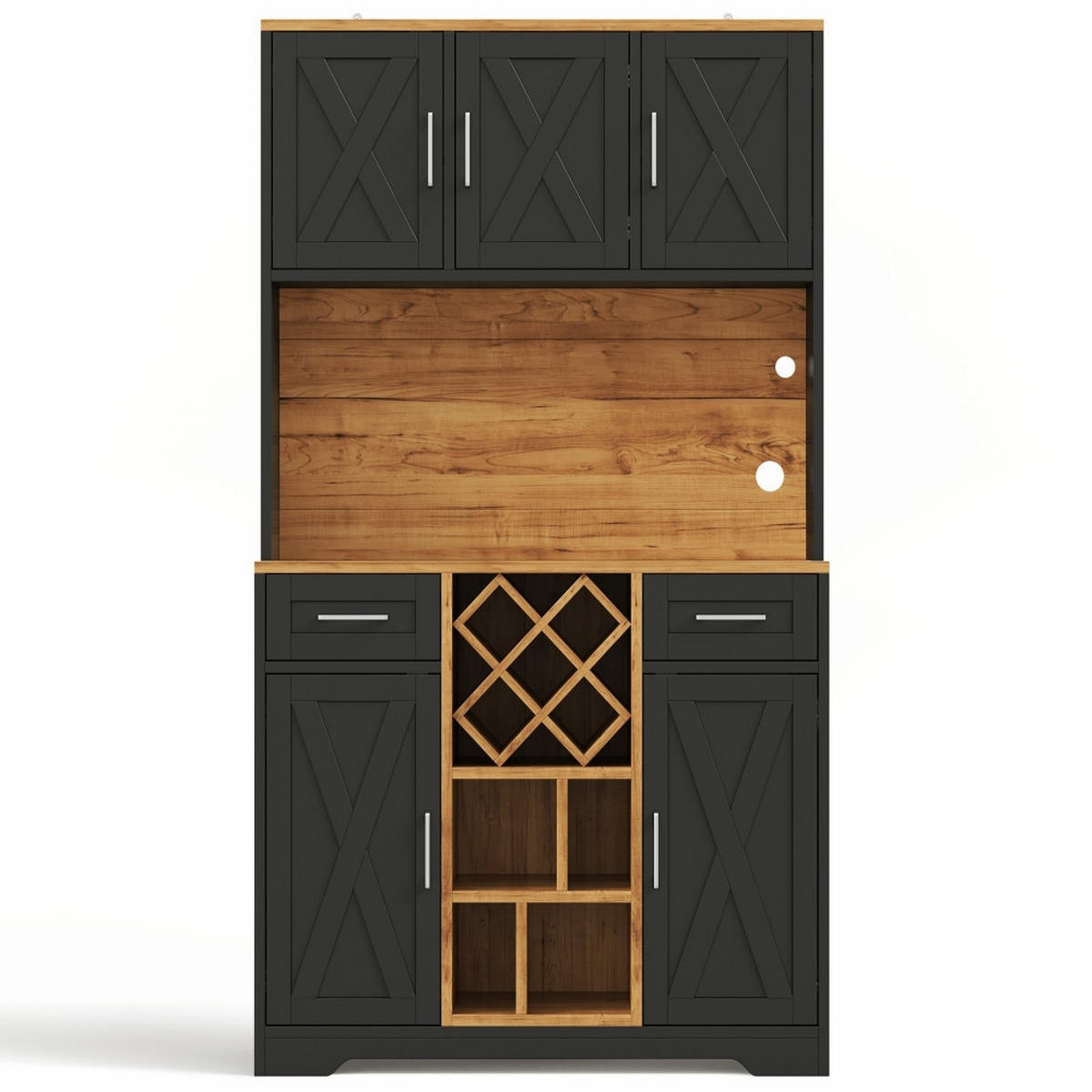 KÜCHENSCHRANK mit LED-Beleuchtung, Weinregal und Steckdose, MDF Holzoptik, Esszimmer Vitrinenschrank, 105/180/40 cm - Naturfarben, Kunststoff (40/180/105cm) - Rolipo