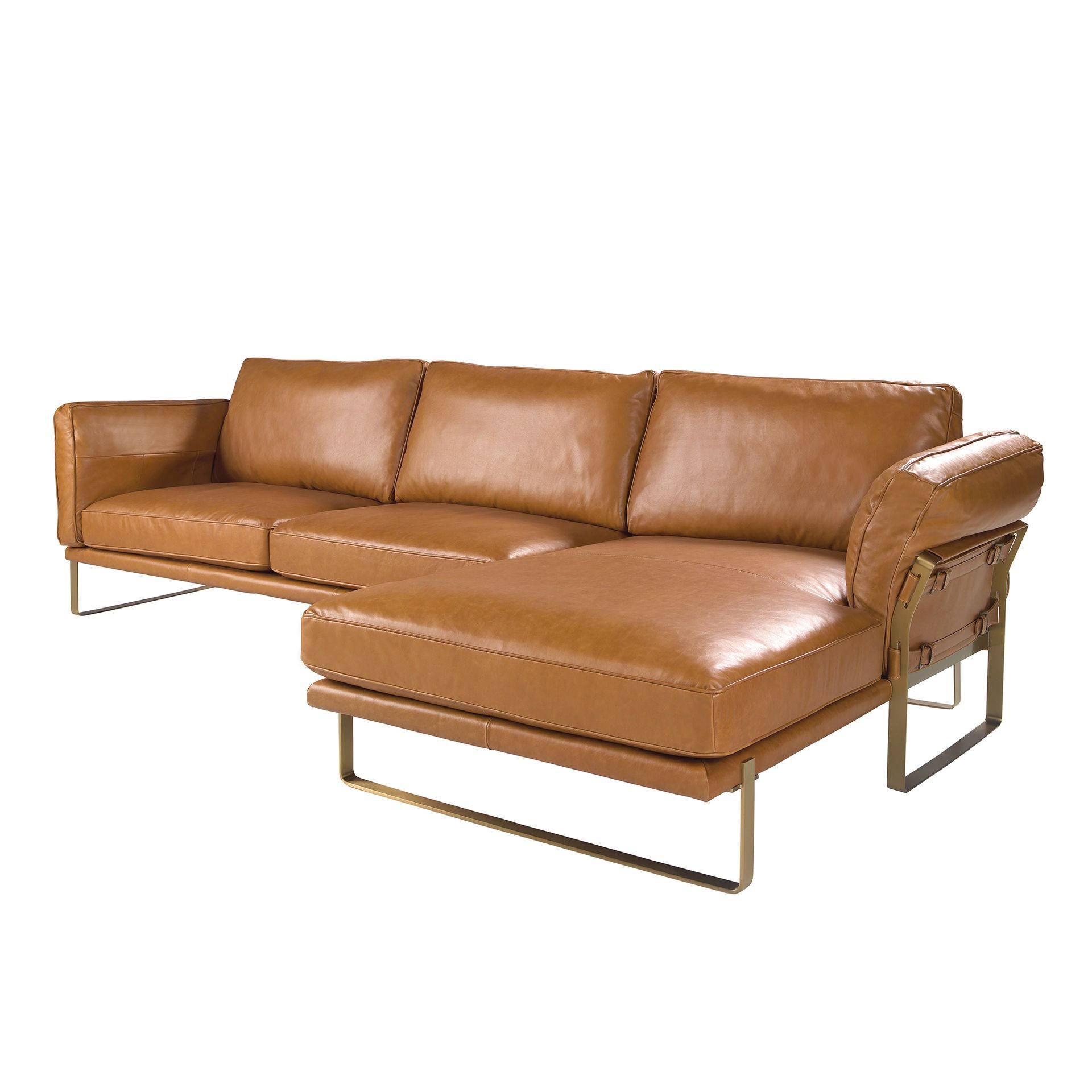 ECKSOFA Rechtes Chaiselongue-Sofa in Leder camel 302/166/84 cm - Goldfarben/Braun, Leder (302/166cm) - ANGEL CERDA