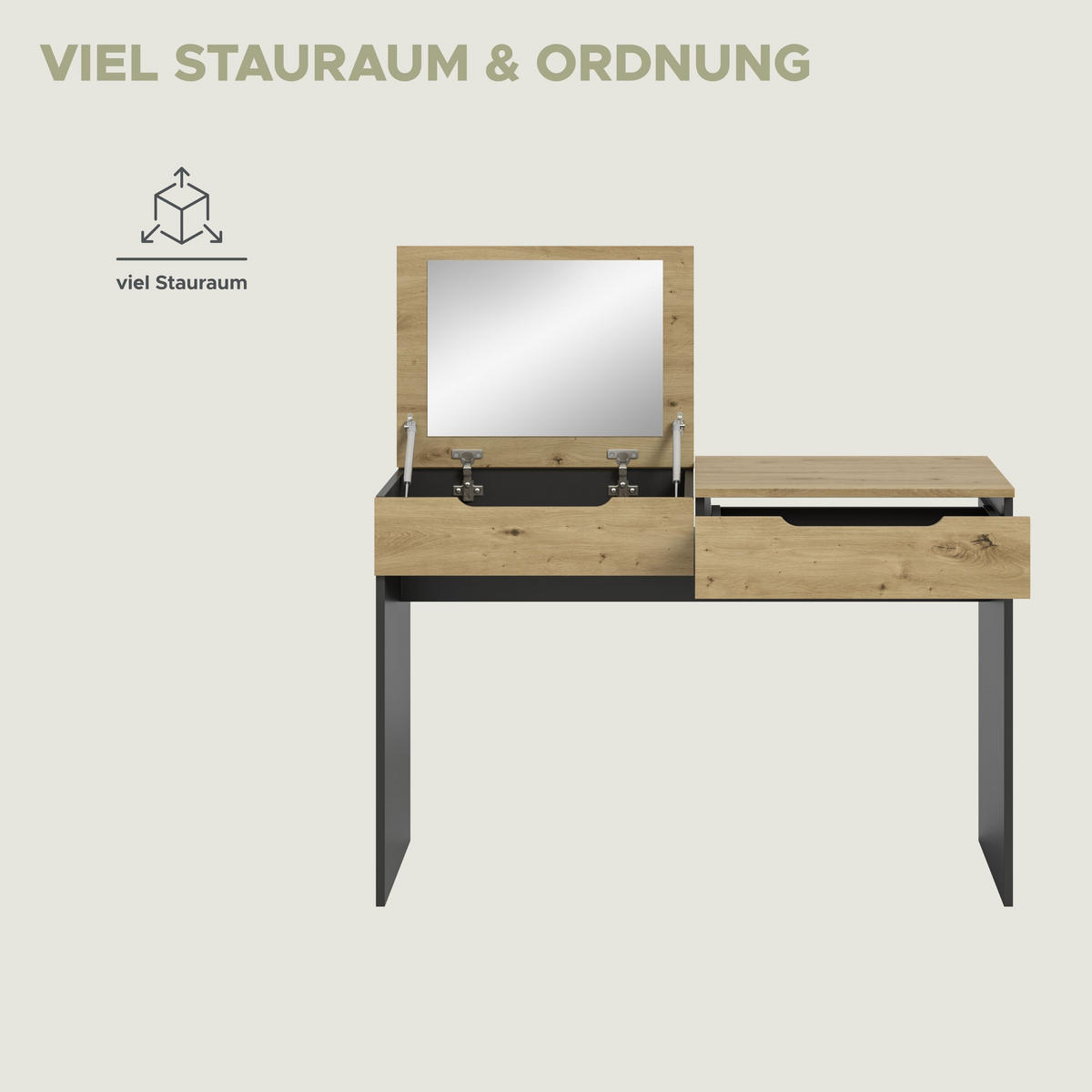 SCHMINKTISCH Canu Artisan 115/50/76 cm - Grau, Holzwerkstoff (115/76/50cm) - Xonox