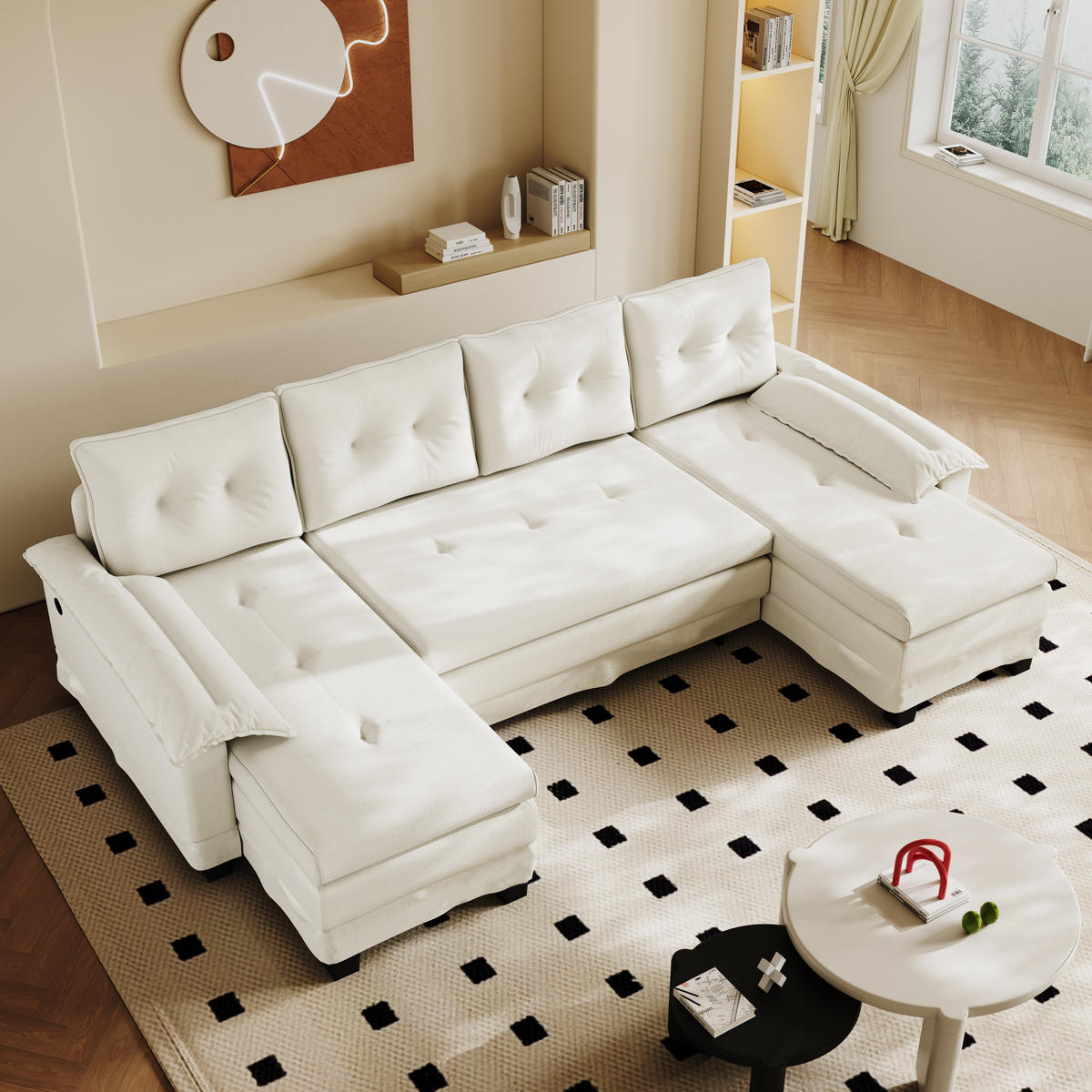 WOHNLANDSCHAFT DE-34946 278 cm mit Schlaffunktion und USB Cremeweiß - Beige, Holz (127/87/278cm) - ComfortXL