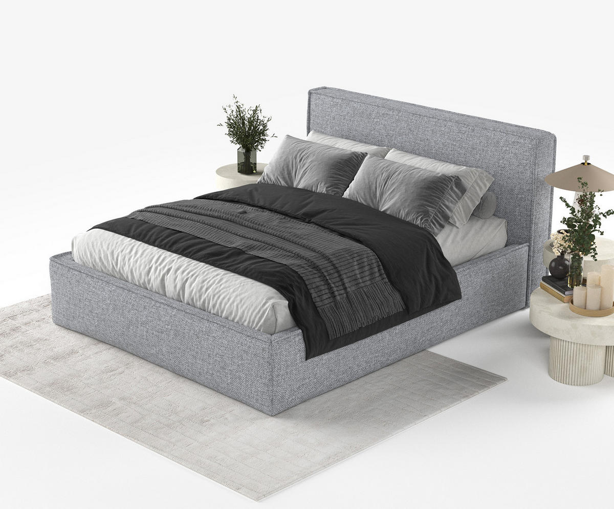 POLSTERBETT Lounge Grau 140/200 cm im Chenille-Stoff - Schwarz/Naturfarben, Holz/Holzwerkstoff (140/200cm) - Maison de Reve