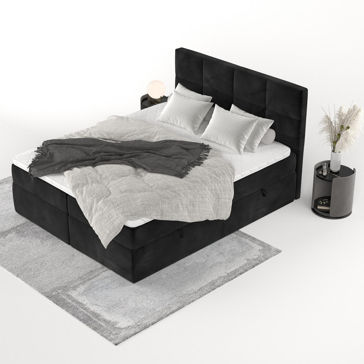 BOXBETT Oris 140/200 cm Schwarz im Kronos Stoff - Schwarz, Holz/Holzwerkstoff (140/200cm) - AltaBeds