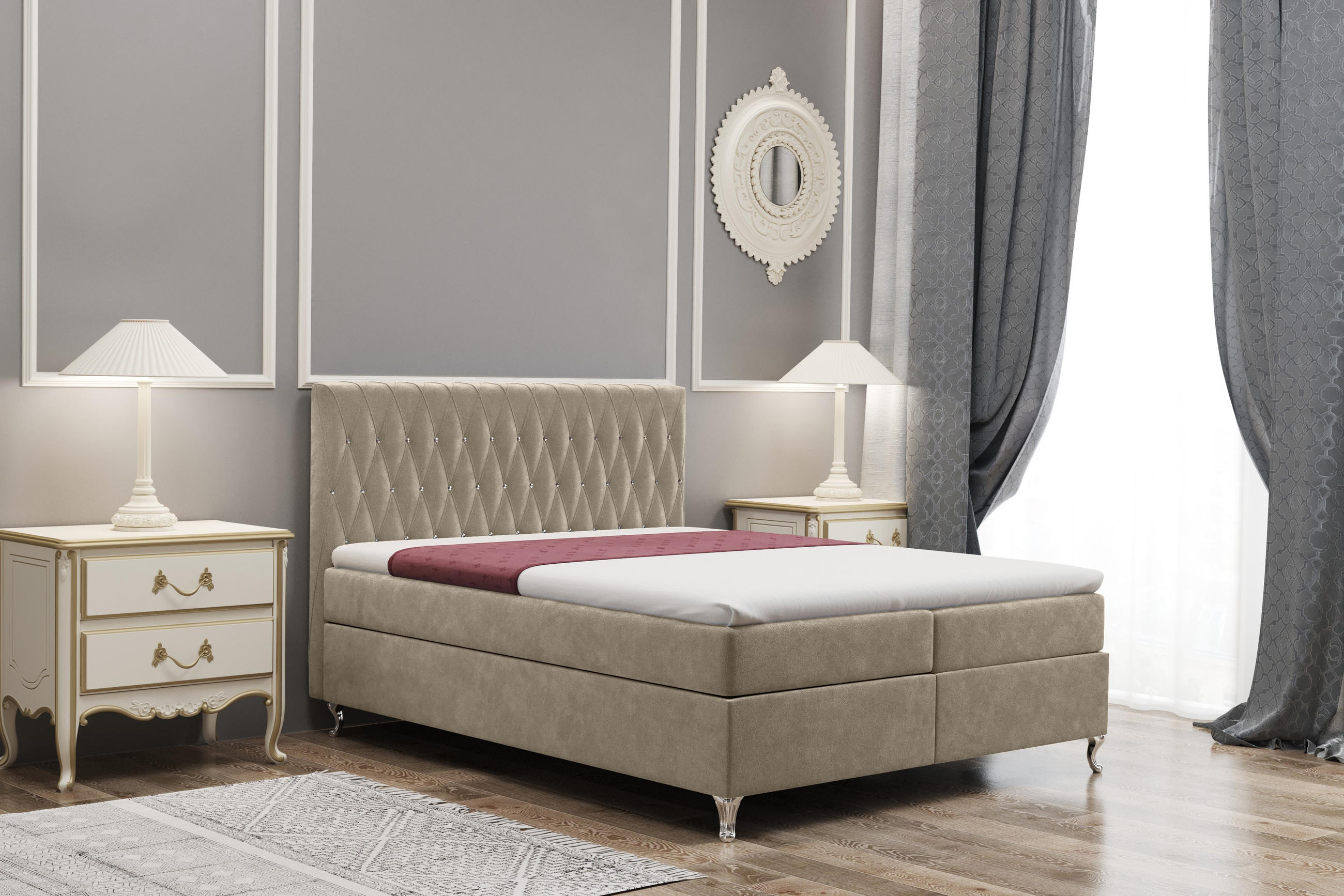BOXBETT Mit Bettkasten Und Matratze KATE Stoff Riviera Beige 120x200 cm H3-Bonell - Beige, Holz/Textil (120/200cm) - Kaiser Möbel