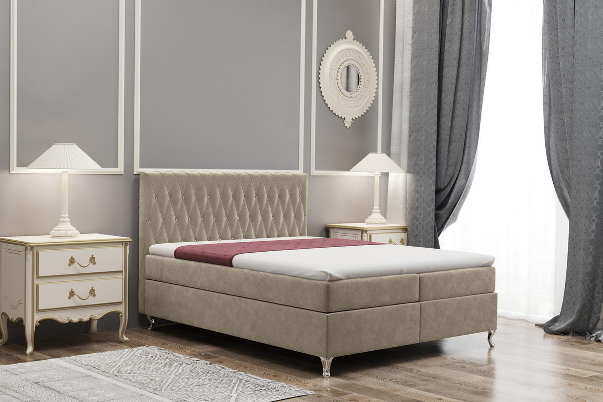 BOXBETT Mit Bettkasten Und Matratze KATE Stoff Riviera Beige 120x200 cm H3-Bonell - Beige, Holz/Textil (120/200cm) - Kaiser Möbel