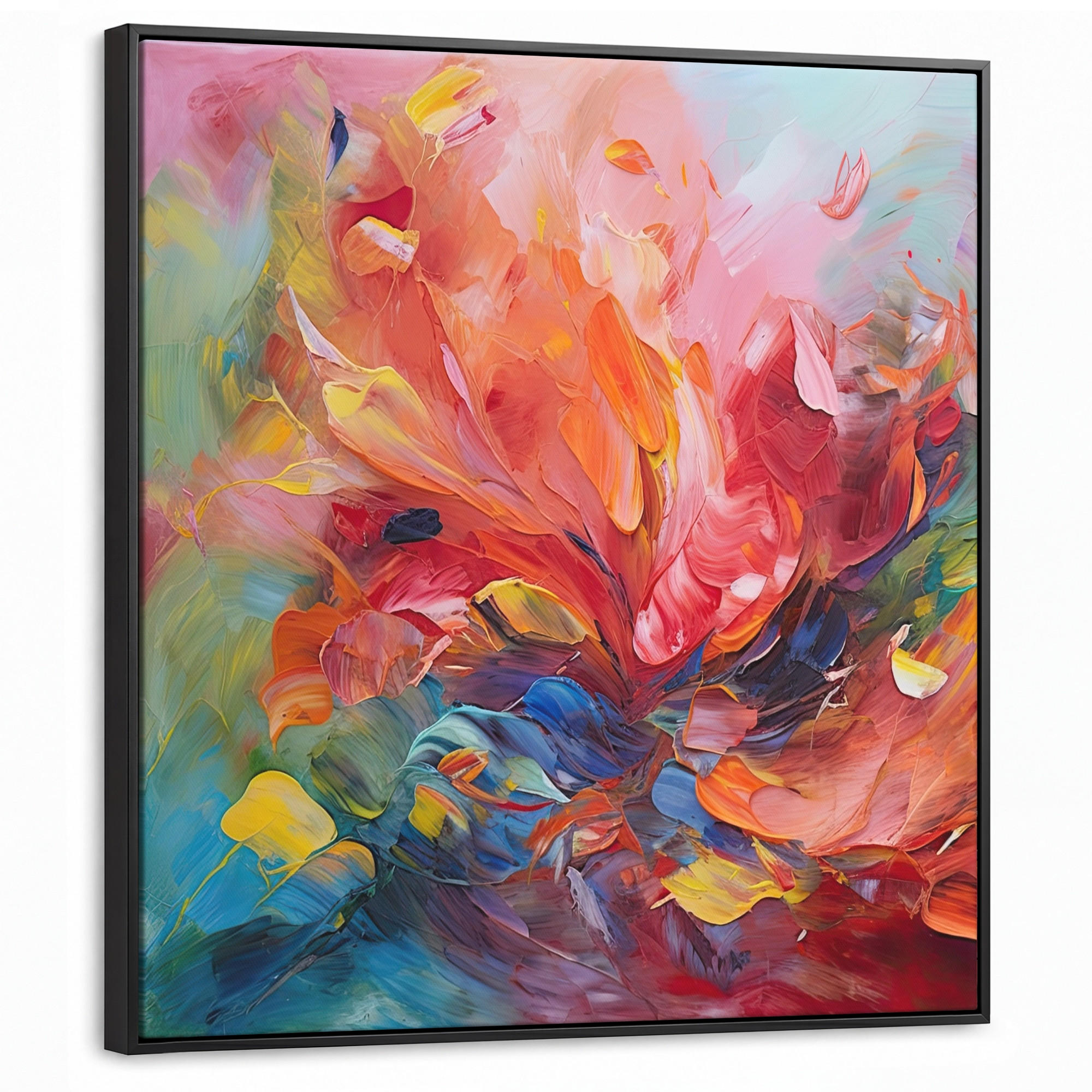 LEINWAND Bilder mit Rahmen - Ölgemälde - Kunst - Abstrakt - Farbenfroh - 90x90 - Altrosa, Textil (90/90cm) - MuchoWow