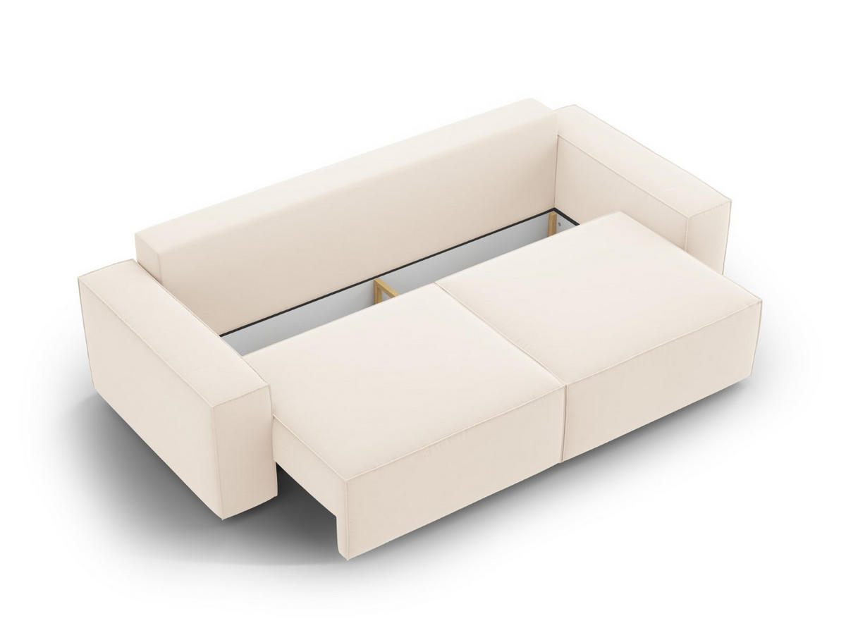 SOFA ausklappbar mit Bettkasten Jodie aus Samt leichtes beige 3 Sitzplätze - Creme, Textil (107/86/247cm) - Micadoni