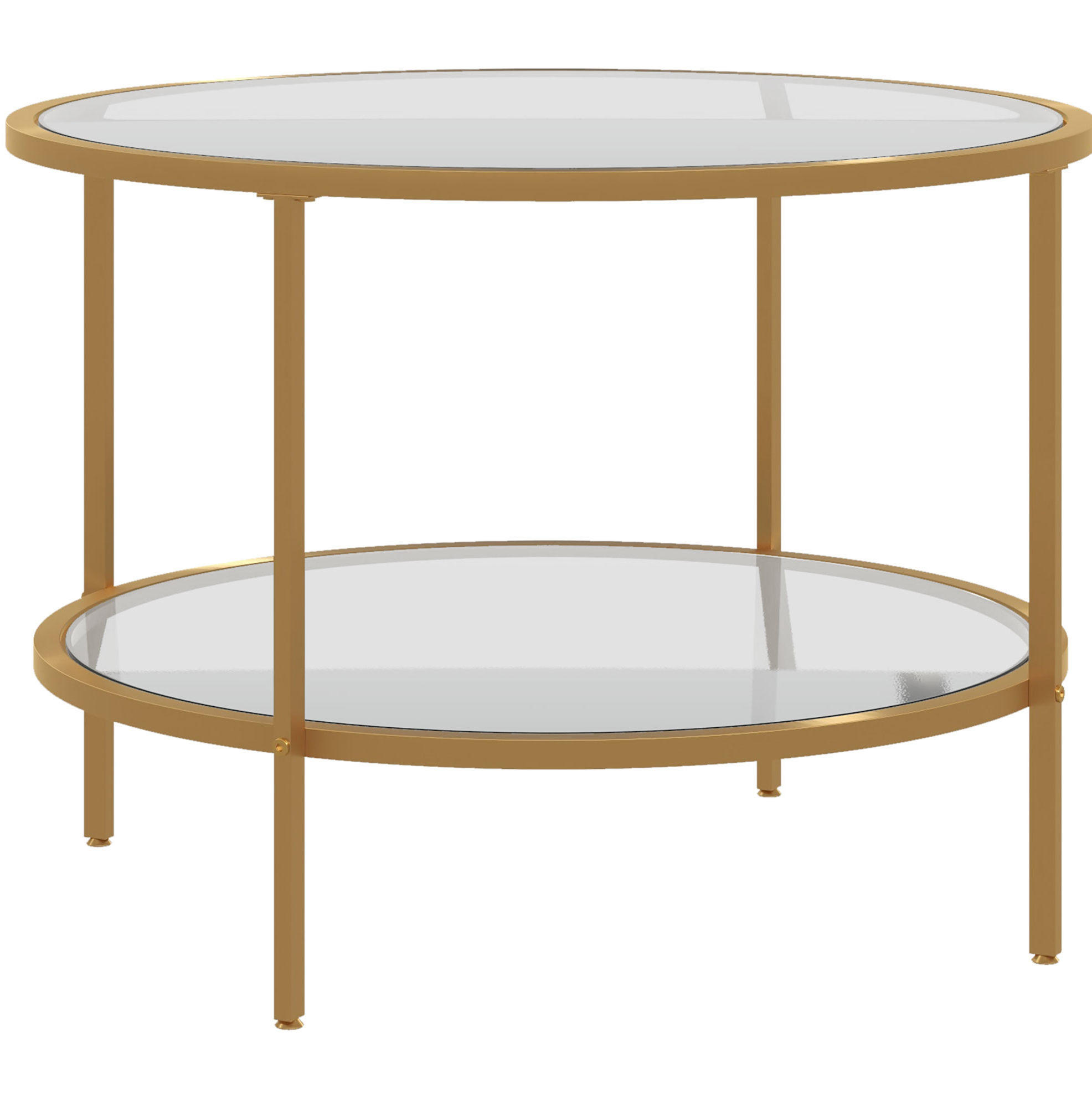 COUCHTISCH aus Glas Ø60x43 cm in Gold mit 2-Ebenen-Ablage - Goldfarben, Glas (60/60/43cm) - Modfu