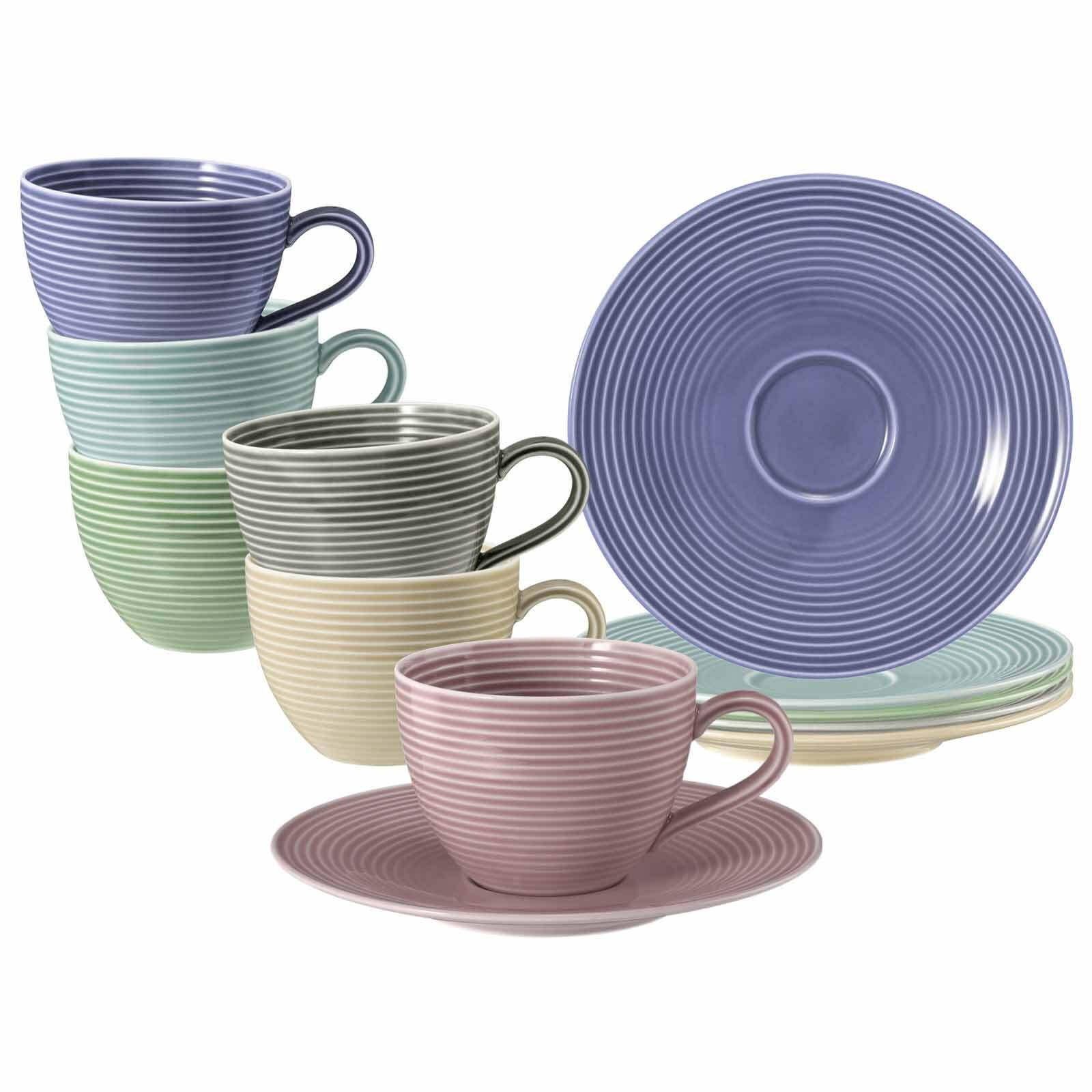 KAFFEETASSEN MIT UNTERTASSEN Beat Color Glaze Mixed 260 ml 6er Set - Multicolor, Keramik (16.7/8.6/16.7cm) - Seltmann Weiden