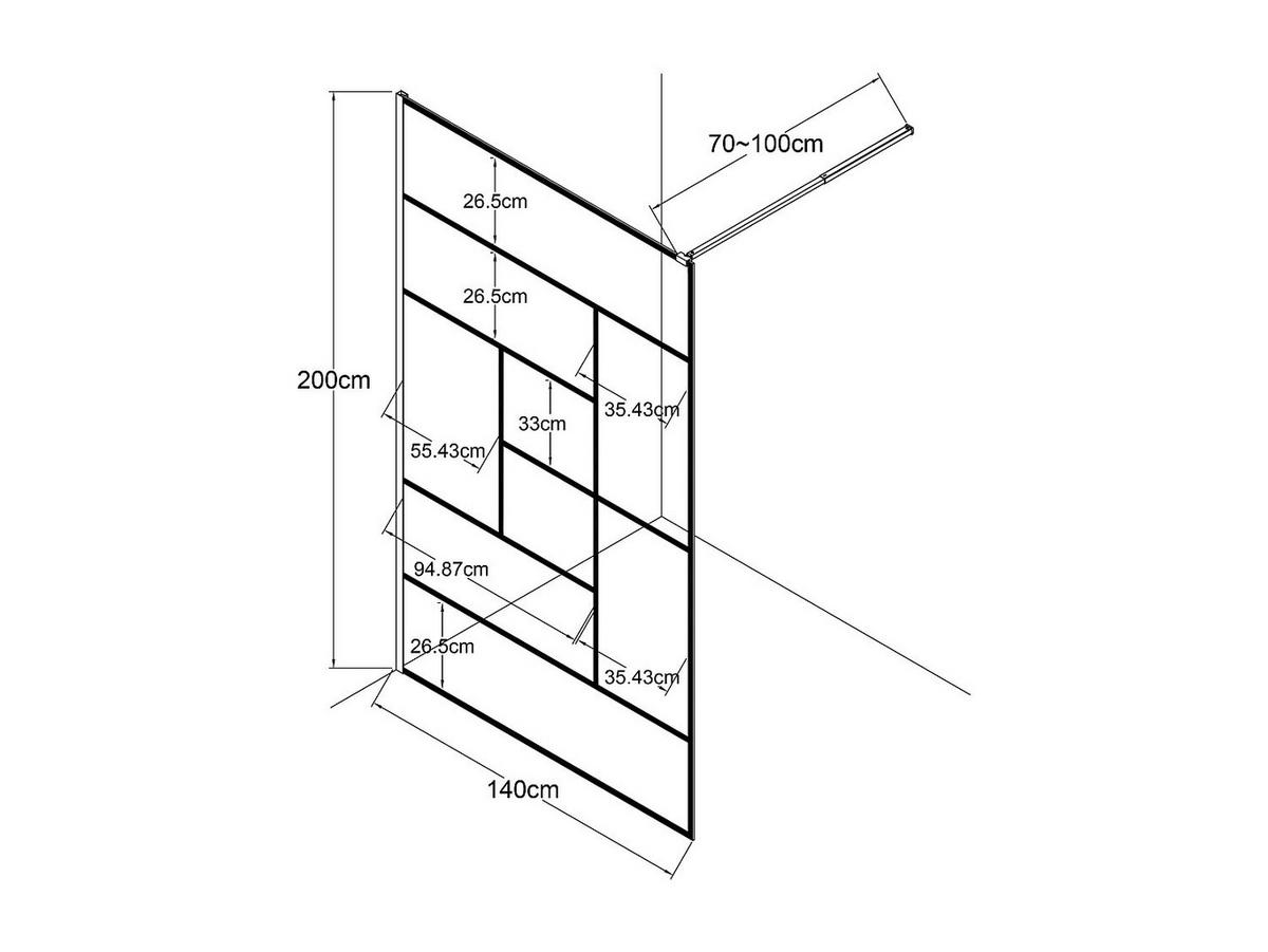 DUSCHTRENNWAND Seitenwand - Italienische Dusche - 140 x 200 cm - Schwarz - SEFANA - Schwarz, Glas (140/200cm) - Vente-Unique
